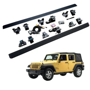 Power deployable jeep jk running boards hardware kit with installed vehicle preview