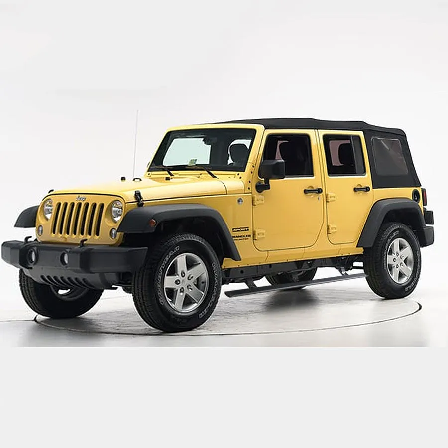 Side profile of yellow Jeep Wrangler JK showing sleek black jeep jk running boards