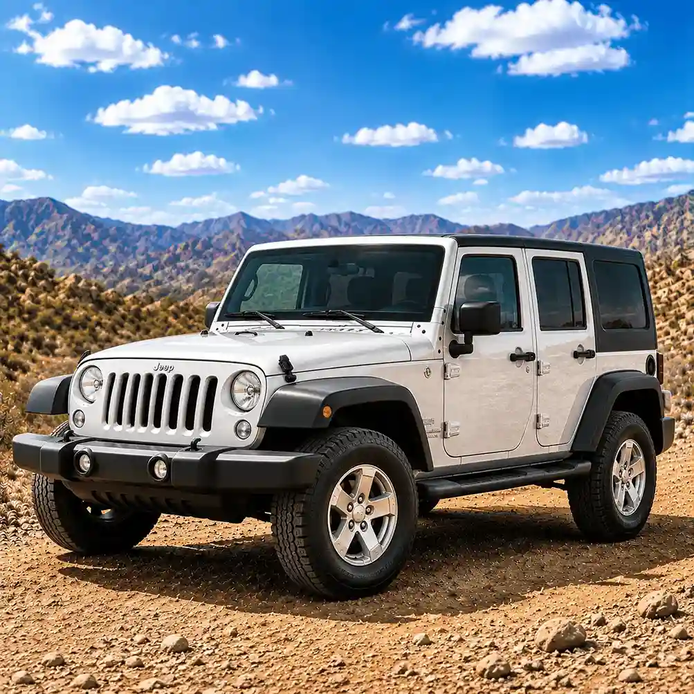 White Jeep Wrangler JK 4-door equipped with aftermarket jeep running boards