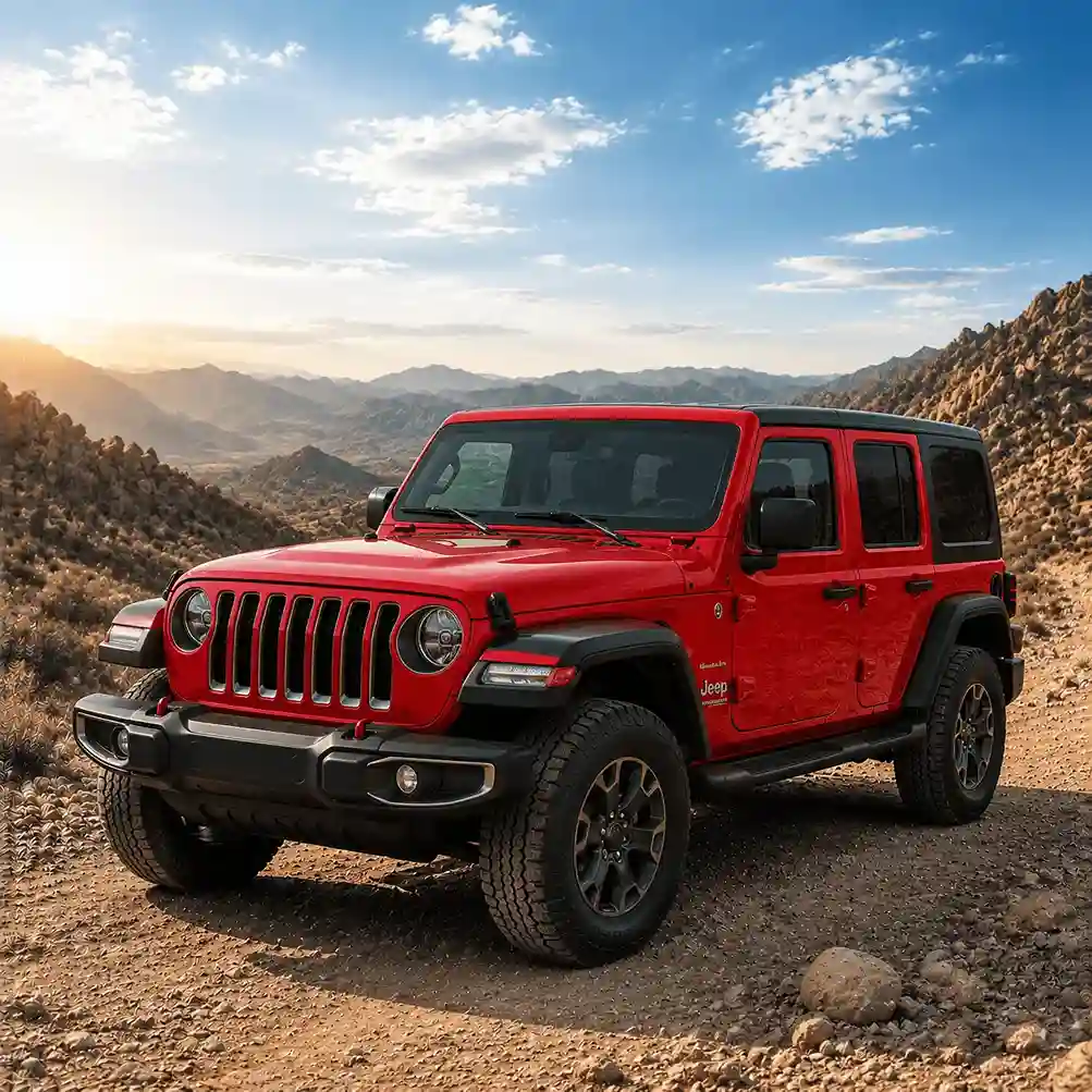 Red Jeep Wrangler JL featuring heavy duty jeep running boards and side steps