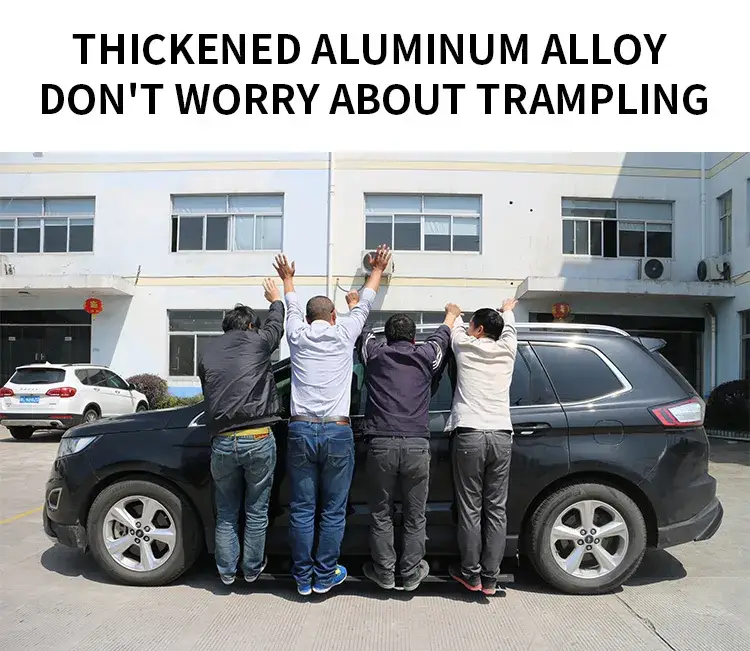Load-bearing strength demonstration showing multiple people standing on heavy-duty gmc canyon running boards.