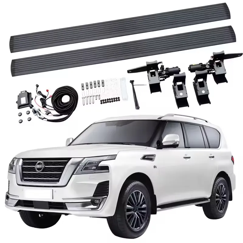 Nissan Patrol electric running boards complete parts kit including motors, brackets, and wiring harness