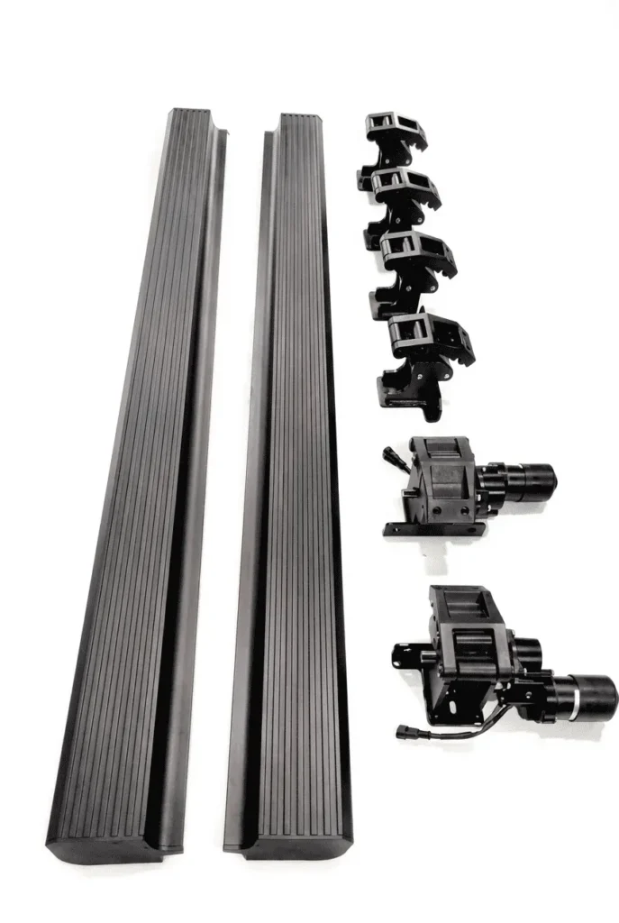 Power running boards components including aluminum step, electric motor and mounting brackets