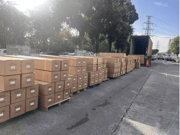 Packaged power running boards ready for container loading and global shipping