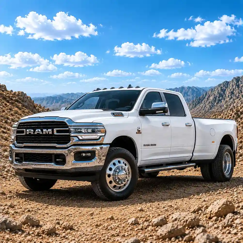 White RAM 1500 crew cab truck fitted with power ram running boards