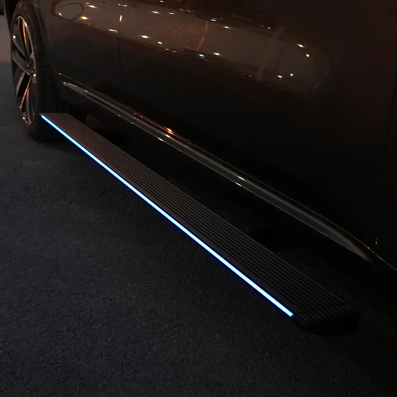 Toyota 4Runner power running boards illuminated blue LED light bar during night use