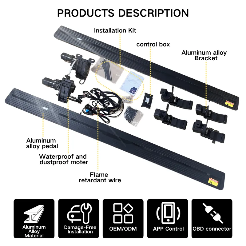 Toyota Sienna running boards parts diagram featuring aluminum pedal, motor, and control box.