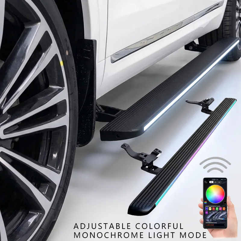 Toyota Tundra power running boards with app controlled RGB LED lighting