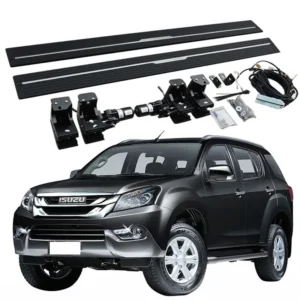 Complete kit of Isuzu MU-X Power Running Boards with motors, brackets, wiring, and hardware.