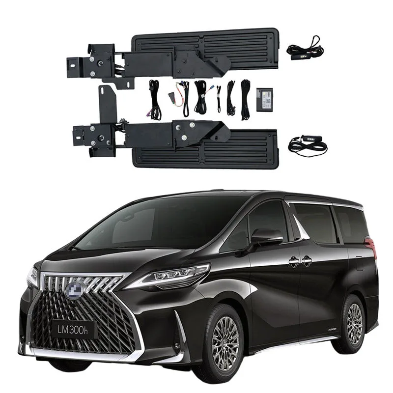 Lexus LM electric running boards complete kit, automatic retractable power side steps with motors, brackets and wiring harness, fits Lexus LM300h