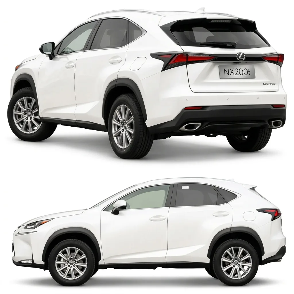 White Lexus NX200t SUV rear and side exterior view, compatible for electric running boards power side steps for Lexus NX200t
