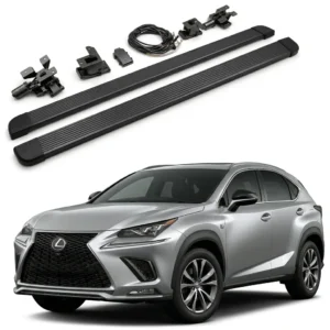 Complete set of Lexus NX300 electric running boards kit, including aluminum side pedals, motors, mounting brackets, wiring harness and ECU controller for Lexus NX300