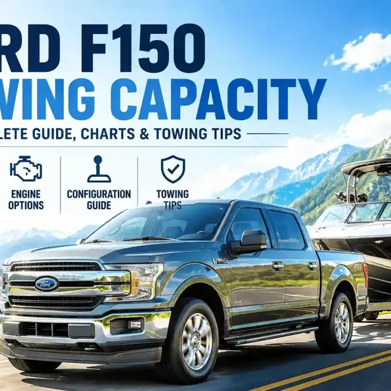 Ford F-150 towing capacity complete guide chart showing max 13,500 lbs, engine options, configuration requirements, and towing tips.