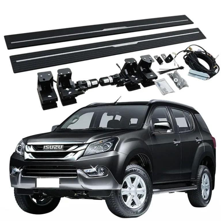 Complete kit of Isuzu MU-X Power Running Boards with motors, brackets, wiring, and hardware.